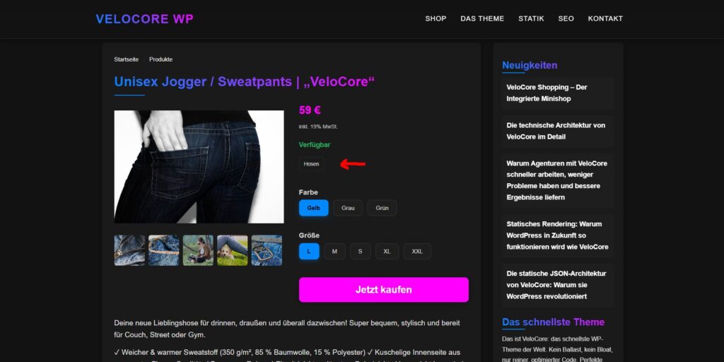 Produkt-Detailansicht mit Kategorie