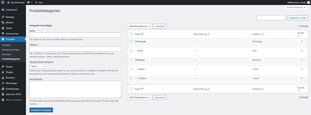 Produktkategorien anlegen