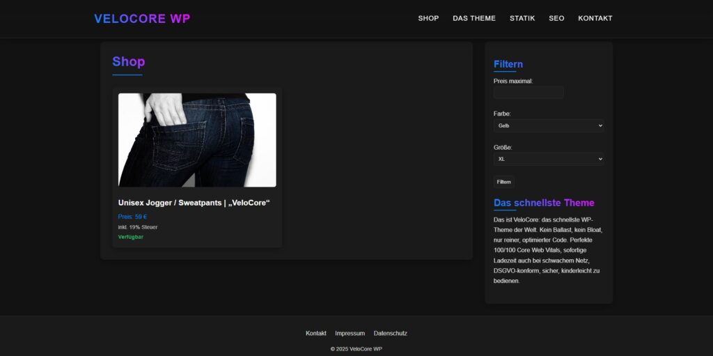 Shop Übersicht mit Filter